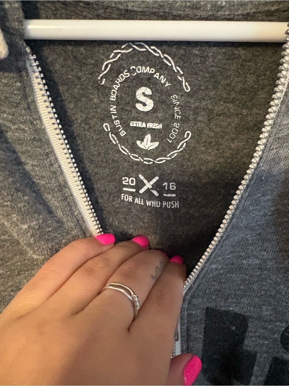Bustin Charcoal Zip Hoodie with Logo - Picture 3 of 5